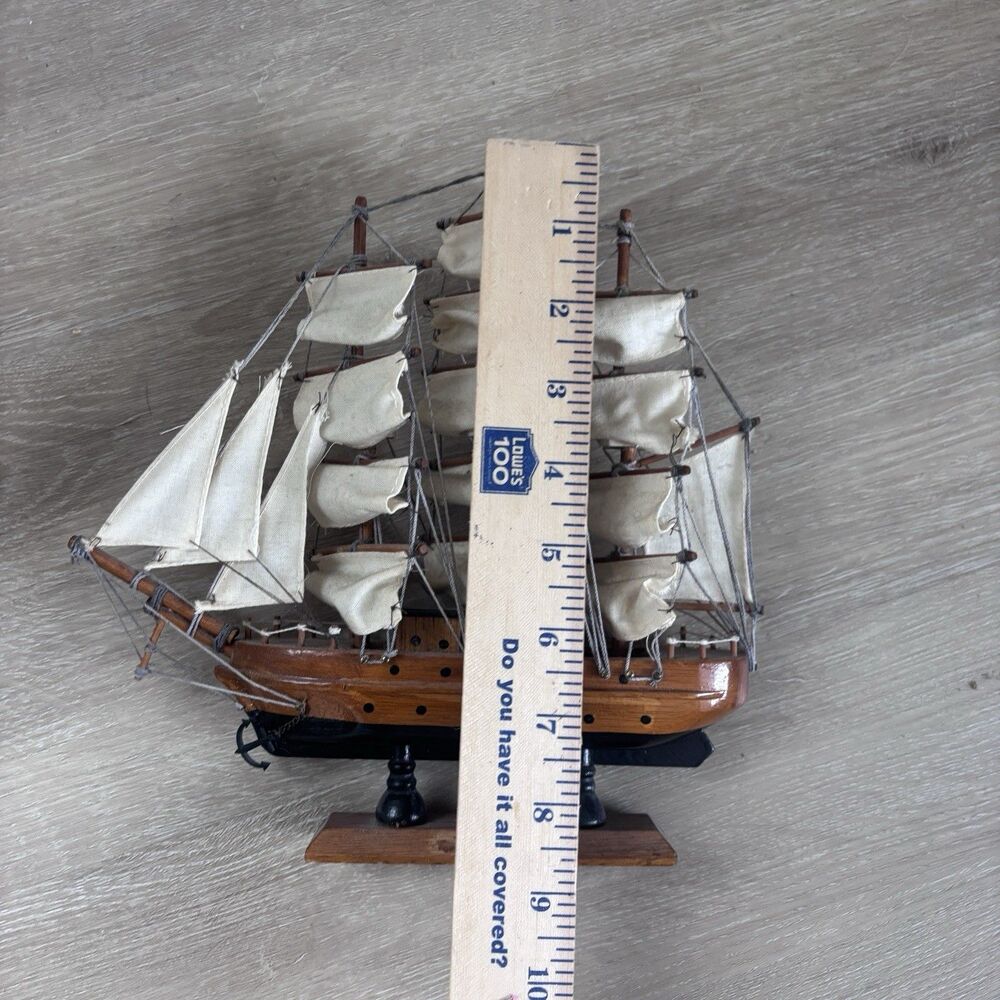 VTG Wooden Tall Ship Model 10" Nautical Sailing Vessel Decor Anchor Sailboat - Picture 12 of 12